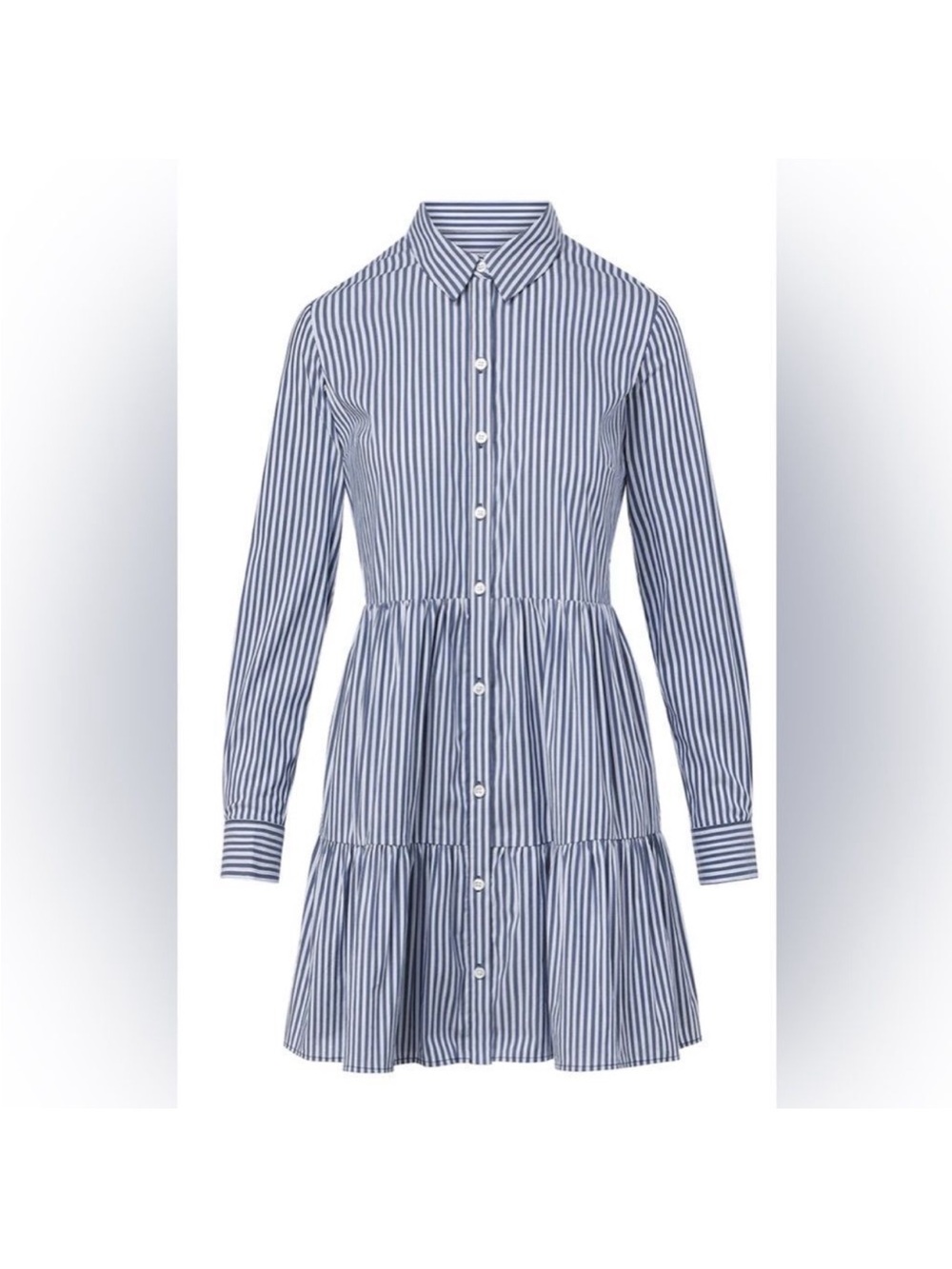 Veronica Beard Jemila Blue and White Striped Button-Front Shirt Dress Small S